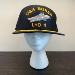 Vintage New Era USS Boxer LHD 4 Blue Snapback Hat Made in USA Scrambled Eggs